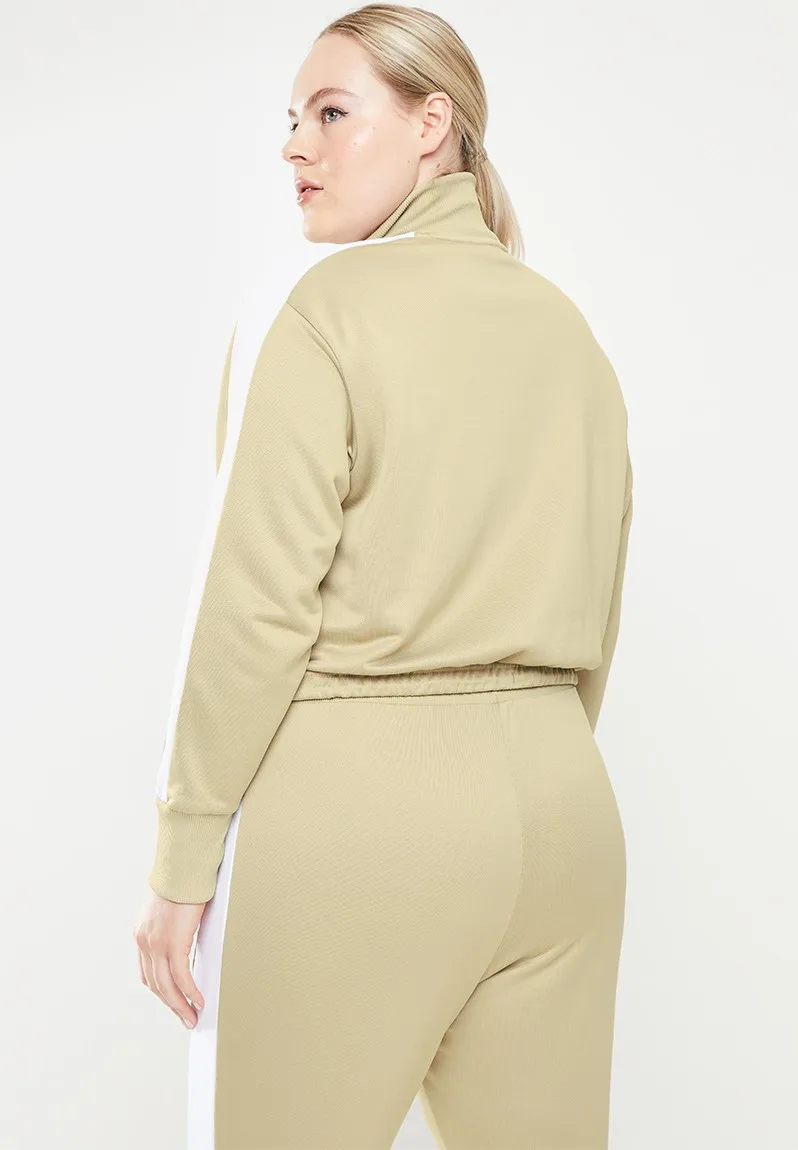 Wholesale Rates Bulk Quantity High Quality Women Plain Blank Plus Iconic Beige Crop Tracksuit With Custom OEM Logo Design Option