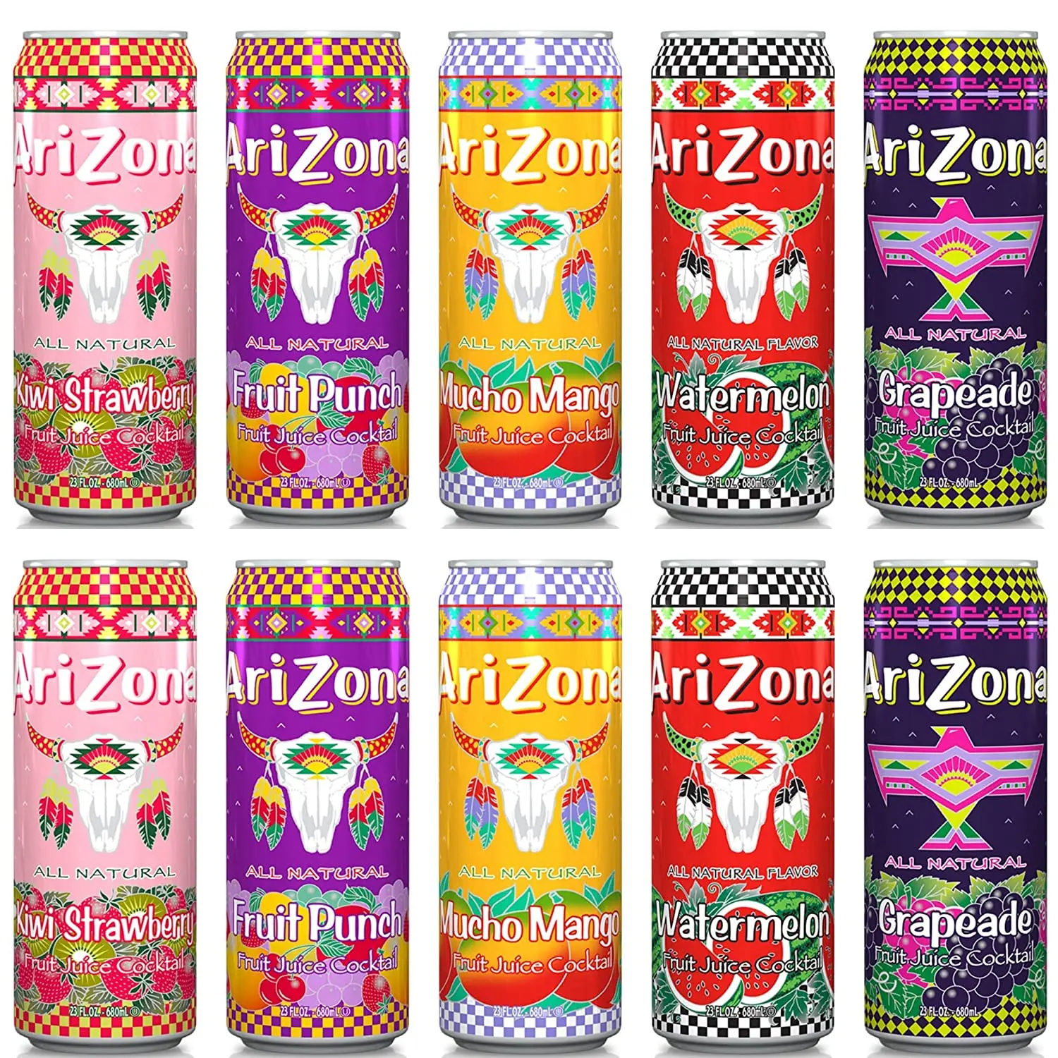 Аризона сок, набор из 5 ароматов, натуральные ароматизаторы, большая банка, 23 жидких унции (10 шт. в упаковке)