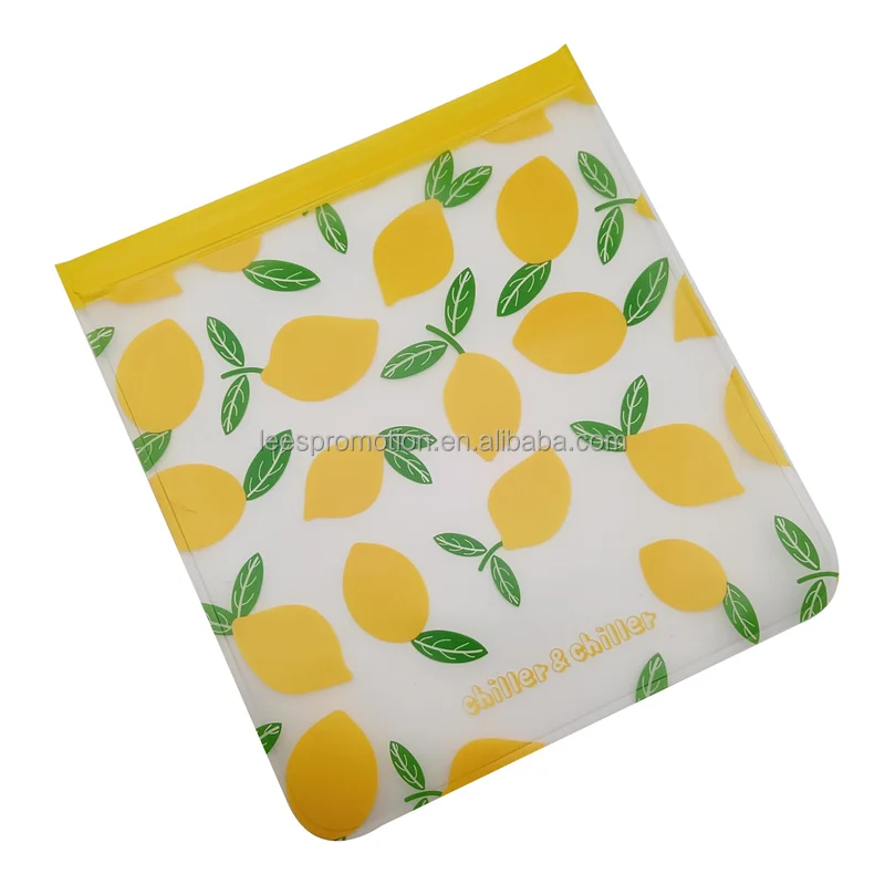 Customized Logo Printing Reusable Food Grade Foldable PEVA Silicone  Zip Lock Bags For Food Storage