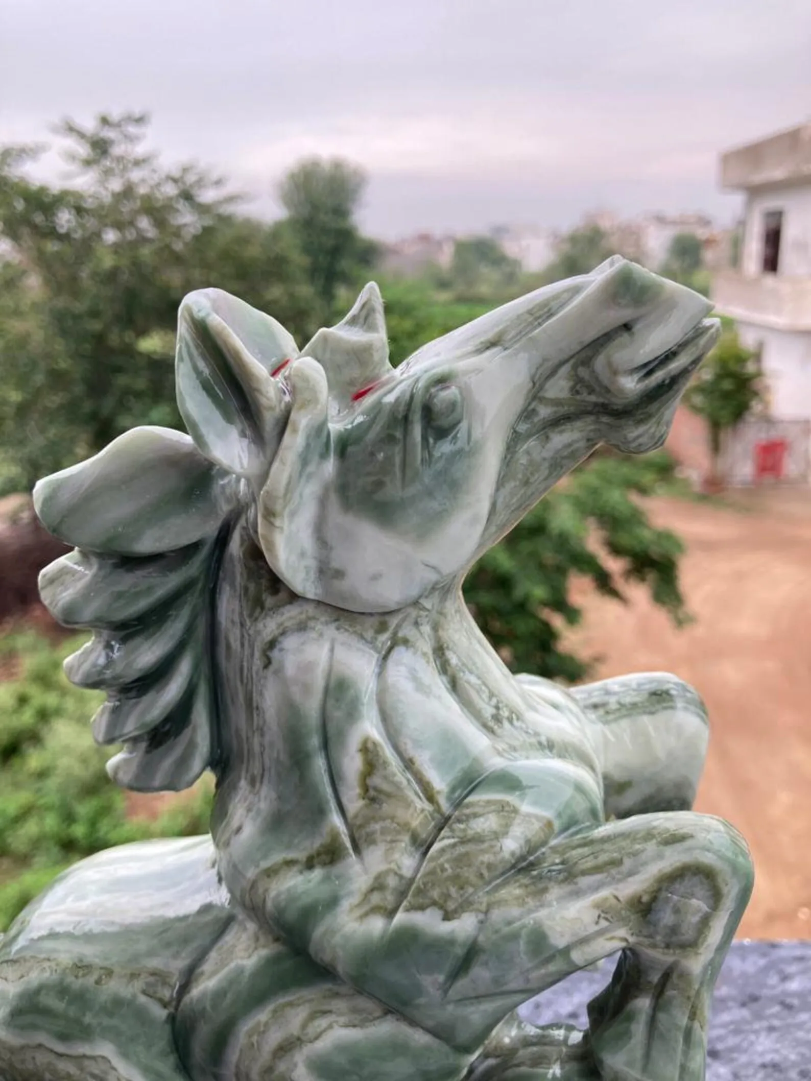 Stunning Serpentine Horse Statue Natural Crystal Carving Home Decor Heart Chakra Semi-Precious Stone Craft