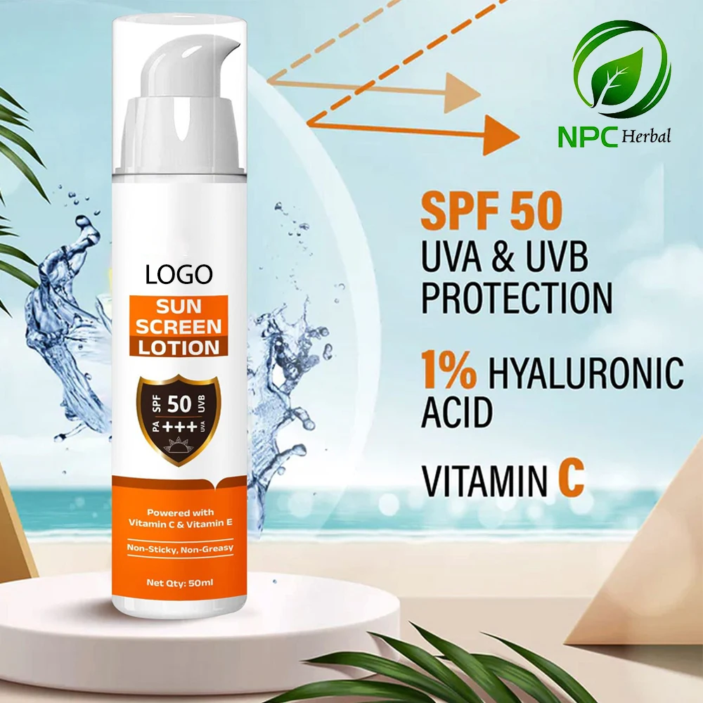 50 мл широкий спектр солнцезащитный лосьон SPF50 + УФ-защита для лица и тела с натуральными ингредиентами Оптовая цена логотип на заказ