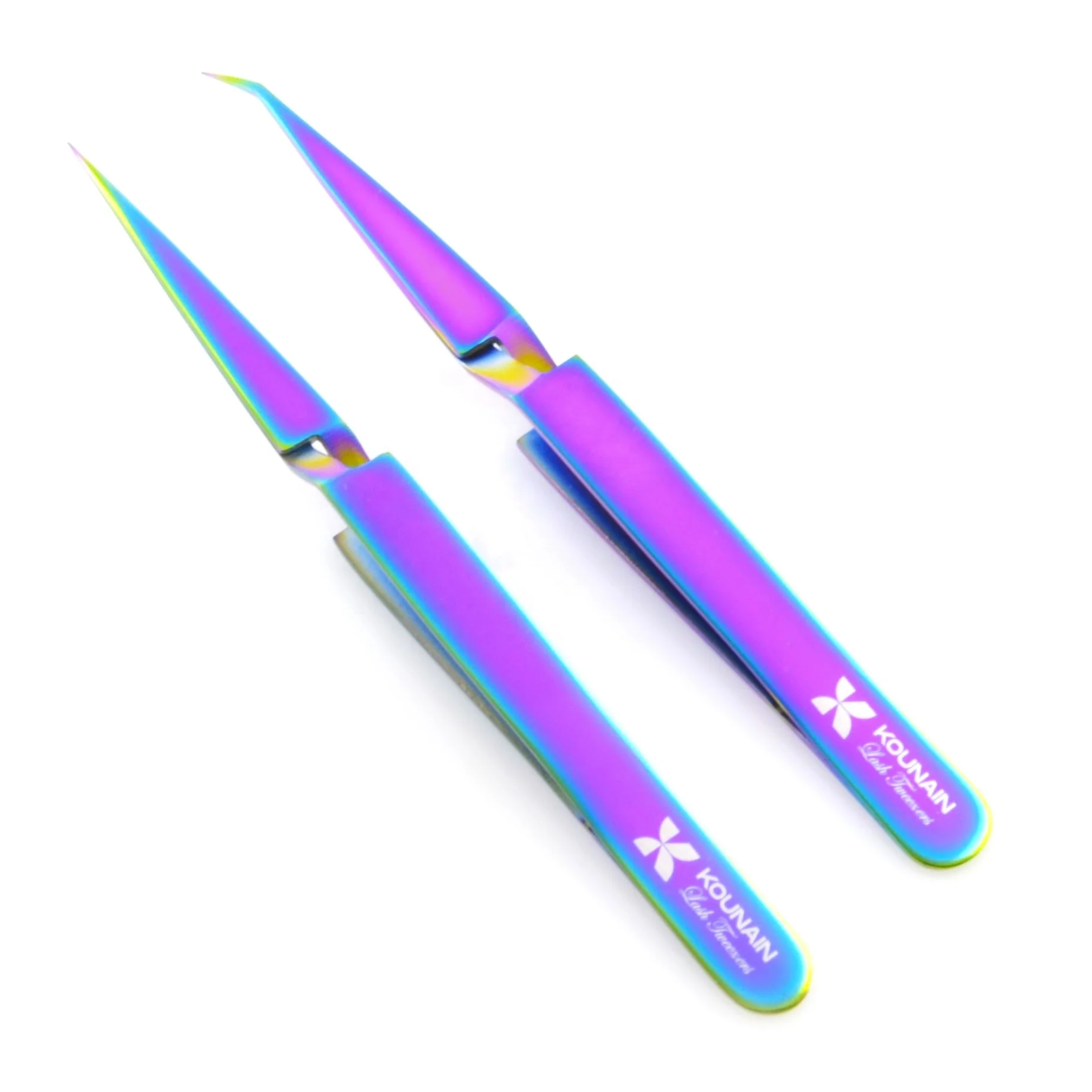 Kounain Professional 12 cm Stainless Steel Eyelash Extension Tweezers CROSS Action Straight Curved Satin Finish Fine Points