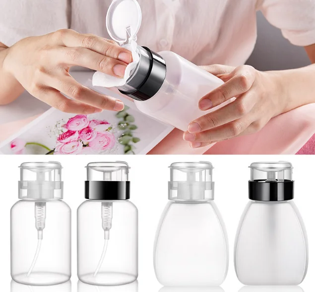250ml Empty Push Down Lockable Pump Dispenser Bottle Refillable Press Bottle Container Holder for Nail Art and Hand Sanitizer
