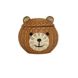 Wholesale high quality handwoven 100% natural cute rattan bear storage basket with lid from VietNam
