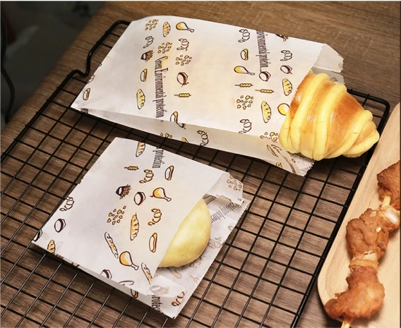 White Kraft Material Grease Proof Burger Bread Baguette Flat Bakery Paper Bag Kitchens Paper Sack Food Carton Flexo Printing