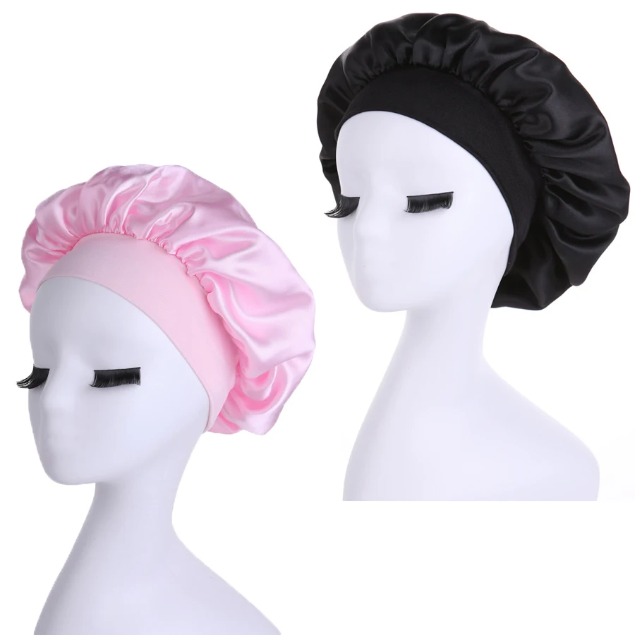Beautiful Women Satin Night Sleep Hats Shower Cap Elastic Band Satin Bonnet Soft Sleep Satin Bonnet Suitable For All Hairstyles