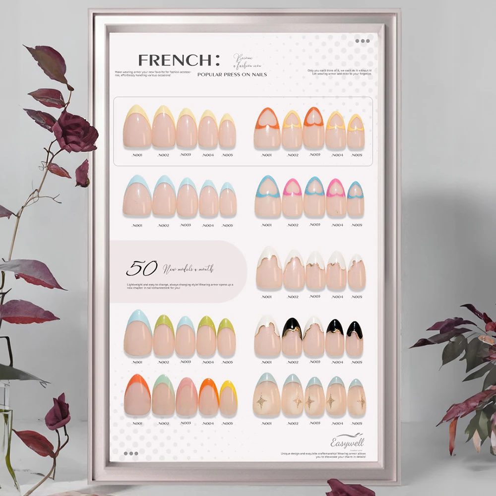 Easywell Custom White French Design Nails Handmade Acrylic Box Artificial False Nail Fingernail Press On Nails