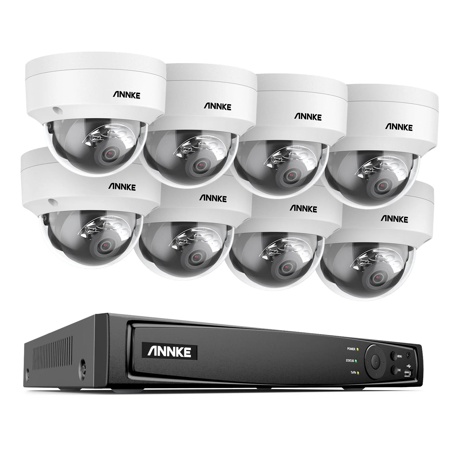 ANNKE 8pcs 4K (8MP) AI & Smart Dual Light & Microphone PoE IP Dome Camera With 16CH 4K(8MP) PoE NVR Indoor Outdoor CCTV Kit