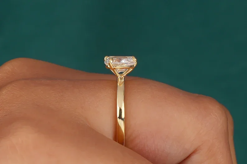 Premium Quality Two Stone Solitaire Ring 2.00 TCW Emerald and Pear Cut Colorless Moissanite Engagement Wedding Ring