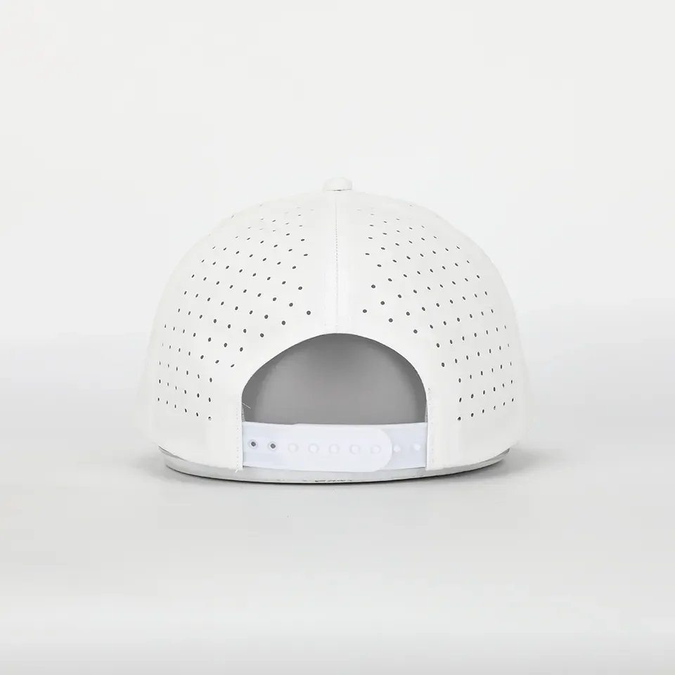 Custom Logo 5 Panel Plain Blank Golf Cap Cut Hole Perforated Classic Quick Dry Polyester Rope Hat