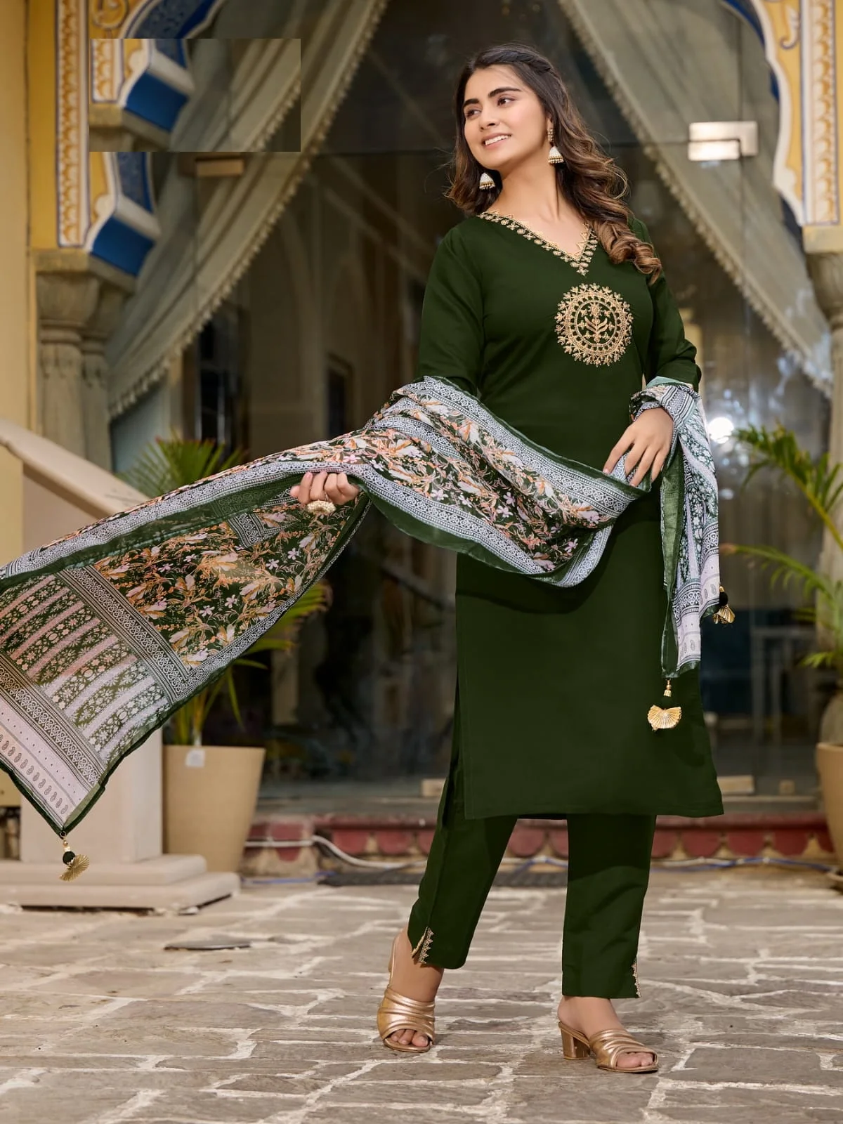 New Cataloger Pure Viscose Roman Silk and Heavy Embroidery with Digital Ta-bi Silk Print Kurtis set