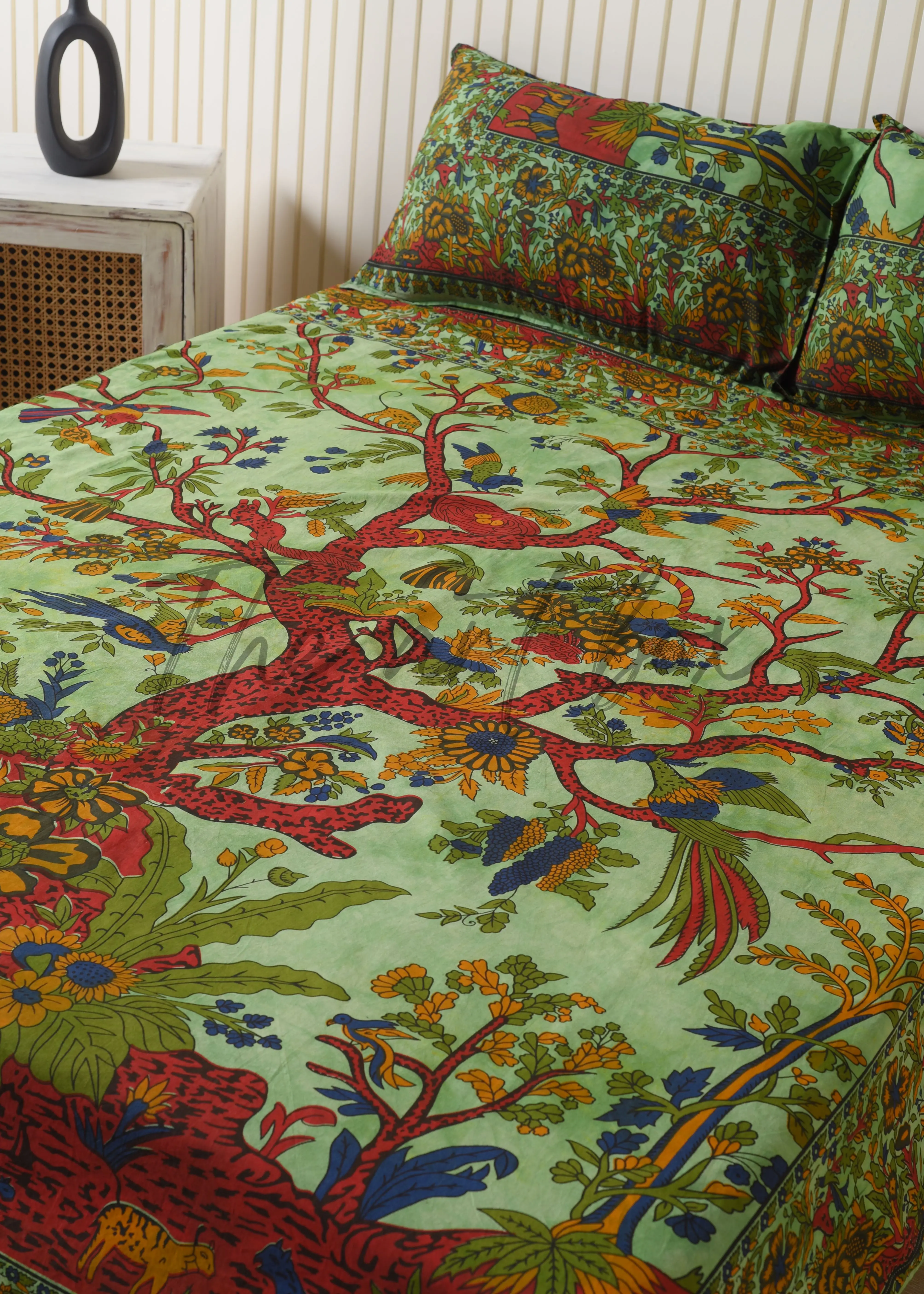 Tree Of Life Mandala Cotton Bedsheet Set With Two Pillow Cover Bedspread Bedding Set Multiple Color Bed Coverlet Mattress