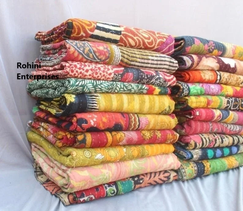 Двусторонние винтажные одеяла Kantha индийское покрывало ручной работы 85x55 дюймов одеяло винтажное двустороннее Bangali Gudri