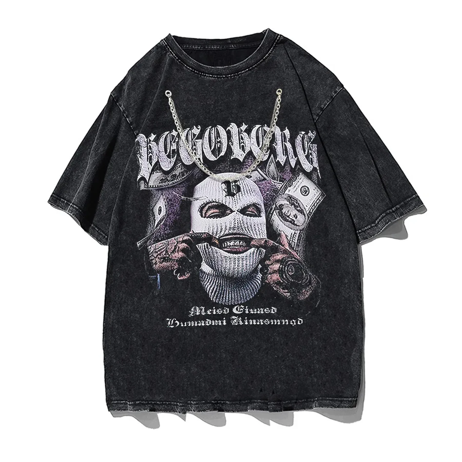 2024 Мужская футболка в стиле хип-хоп панк готик-рок с графическим принтом повседневная хлопковая летняя коротким рукавом черный топ