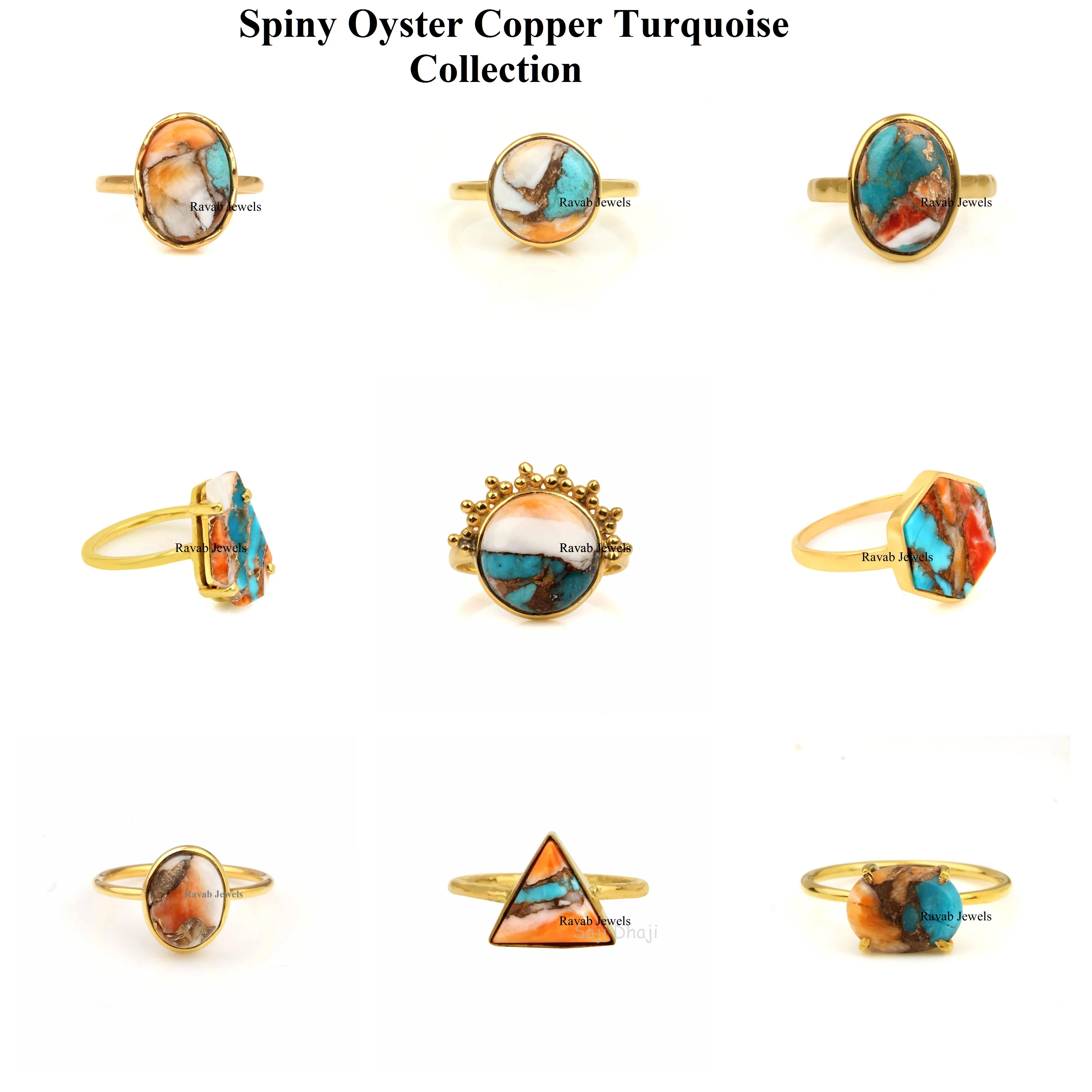 2024 Natural Spiny Oyster Copper Turquoise Best Selling Sterling Silver 925 Eternity Vermeil Ring Jewelry For Women and Girl
