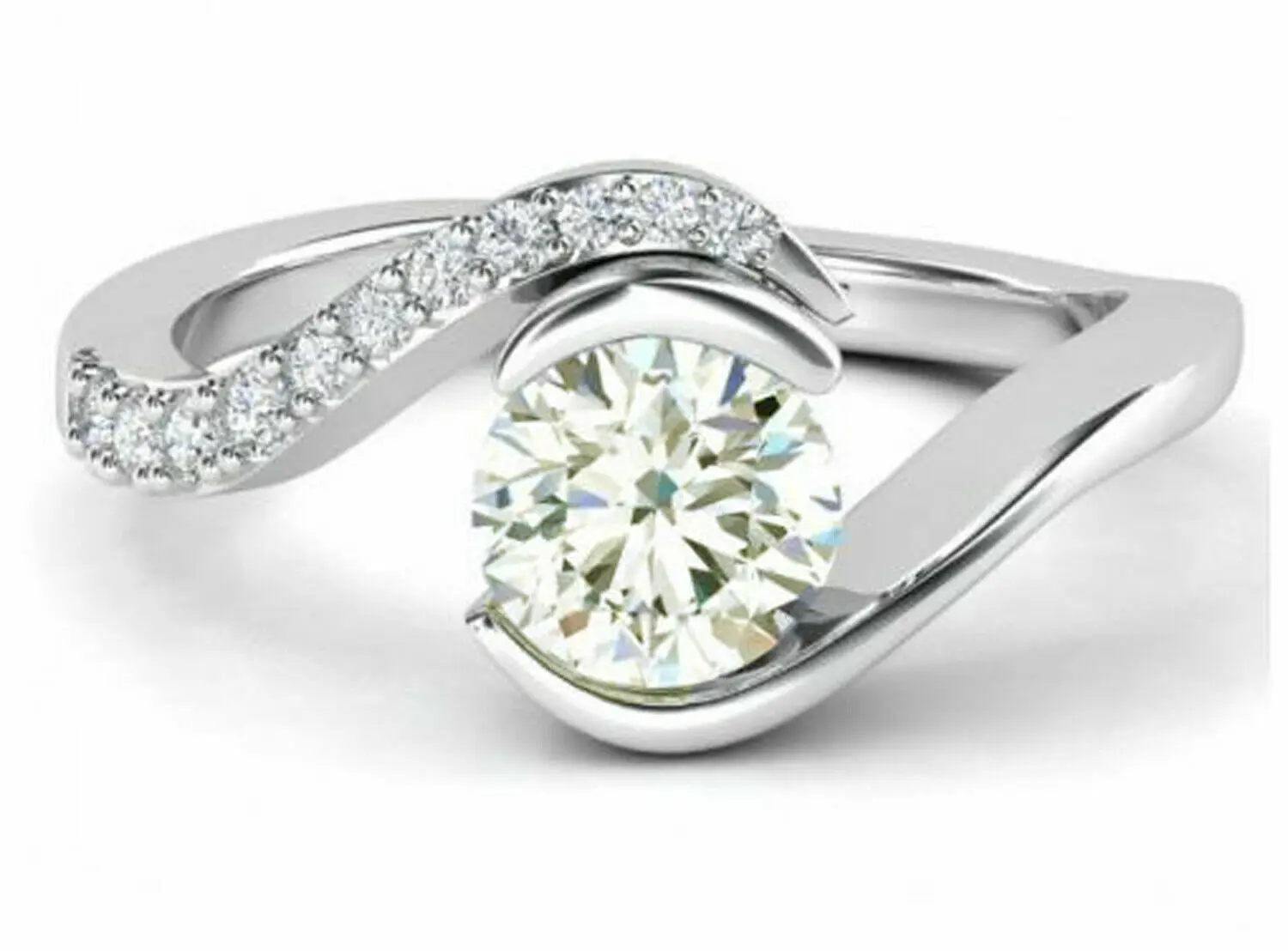 White Color Moissanite Diamond Engagement Ring 925 Silver plated Size 7.25 14k white Gold Plated
