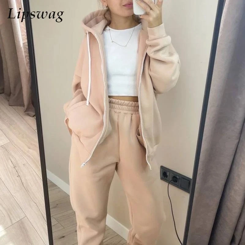 Custom Women Stacked Joggers sweatpants and hoodie set sweatsuit set Tracksuit Women 2 piece set women