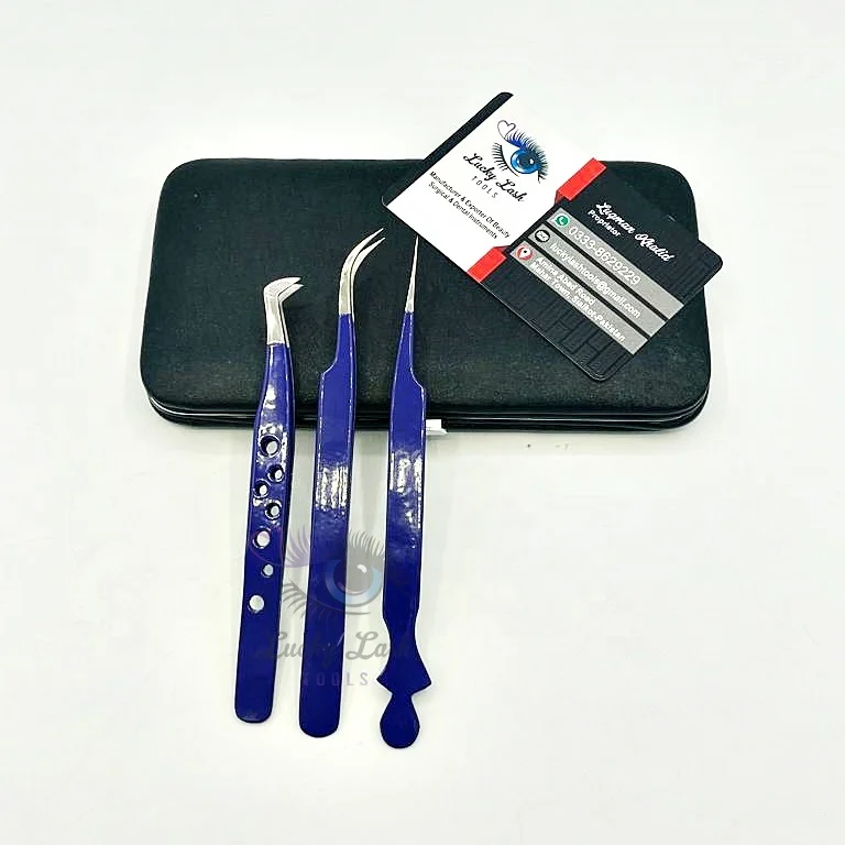 RB-Private Label latest design eyelash extension tweezer royal blue tweezers for eyelash extension false stainless steel tweezer
