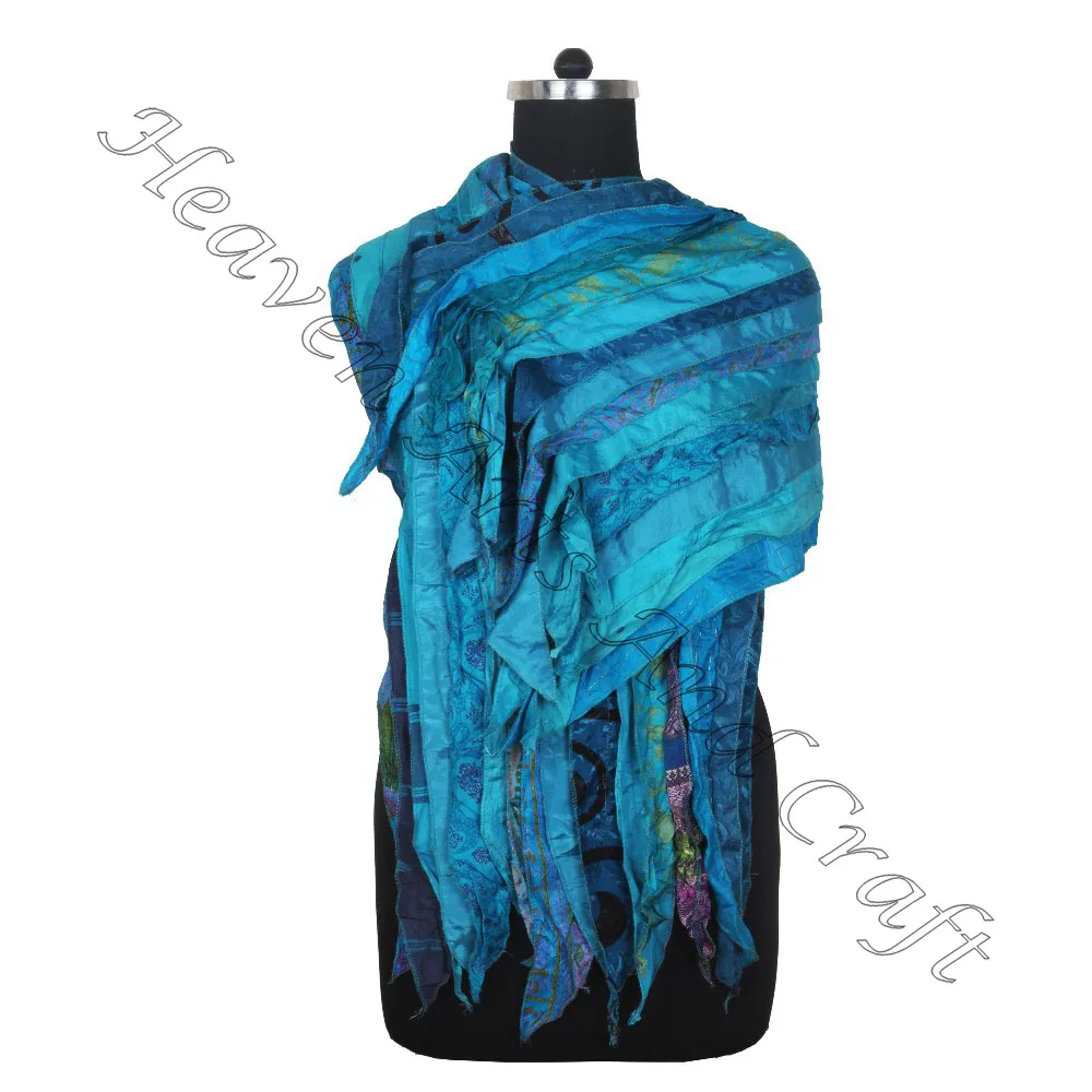 Indian Wholesale 15 Strips Silk Stole Scarves & Shawls Direct From Manufacturer Sari Patches Reversible Scarf Colorful Striped