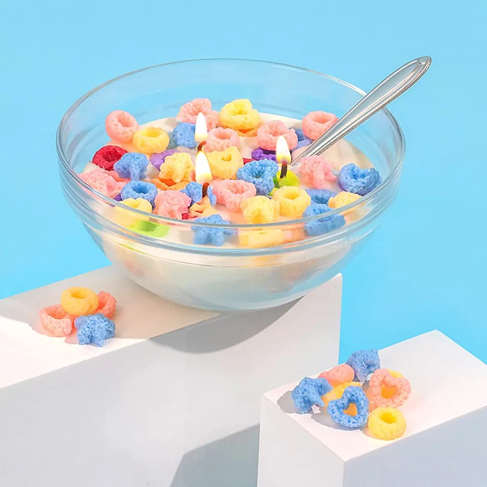 Huaming Custom Creative Cereal Bowl Candle Simulation Food Candle Three-Core Soy Wax Glass Jar Scented Candle With Metal Spoon