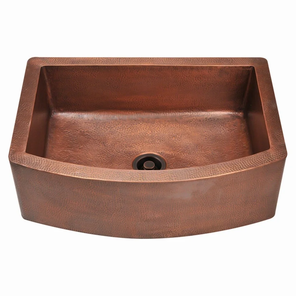 Luxury Single Bowl Hammered Antique Copper Kitchen Farmhouse Sink With Sink 16 Gauge Thickness