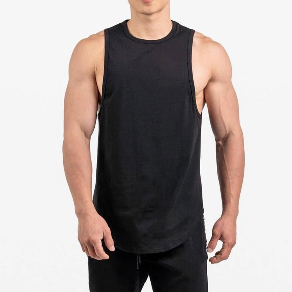 Custom Logo Solid Black White Sleeveless Sports gym Tank Top Men made in Viet Nam