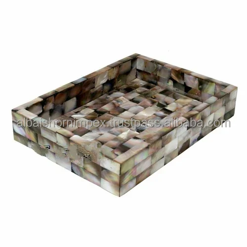 best quality customized made all size eid ramadan gifts trays bowl plates with handle mother of pearl bone inlay wooden serving