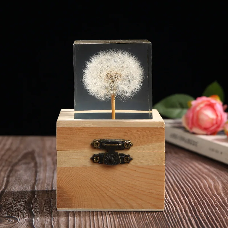 Resin Cube Daisy Crystal Ornaments Colorful Chrysanthemum Sunflower Amaranth Dandelion Resin Crystal Block