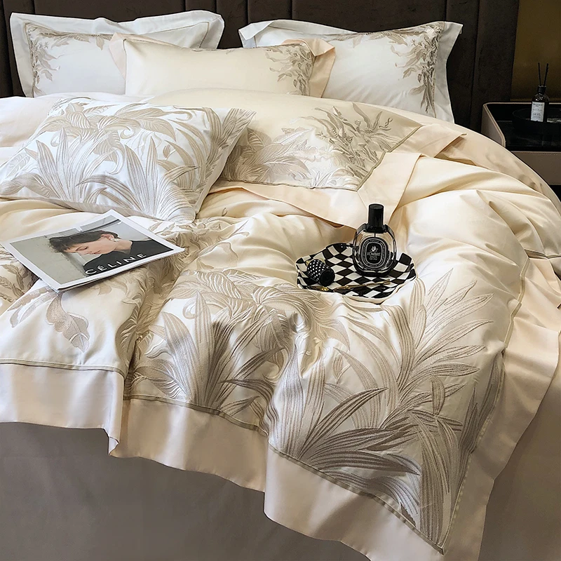 NEW  design customazition 5 Star Hotel100% Cotton Luxury Embroidered Linen Bed Sheet Sets