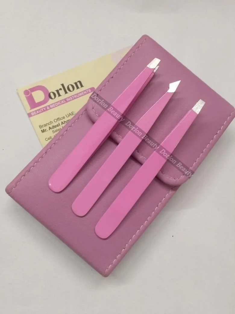 Hot Selling Stainless Steel Eyebrow Tweezers Set Slanted Pointed Tip Eye Brow Plucker With Eyebrow Cutting Scissors