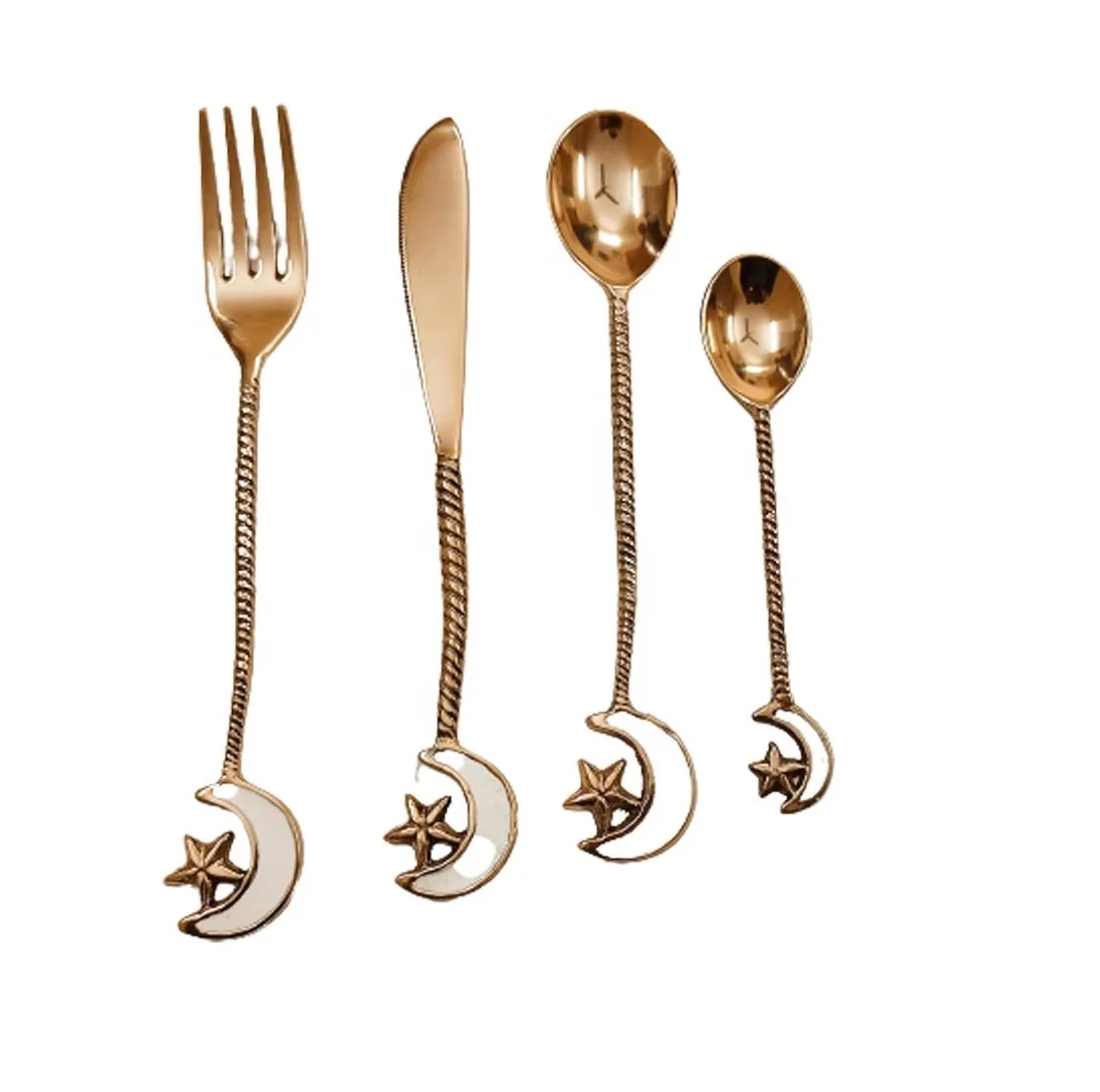 Brass Cutlery Spoon Set of 4 New Design Metal Coffee Spoon In Wholesale Price New Cutlery Spoon In New Style Latest