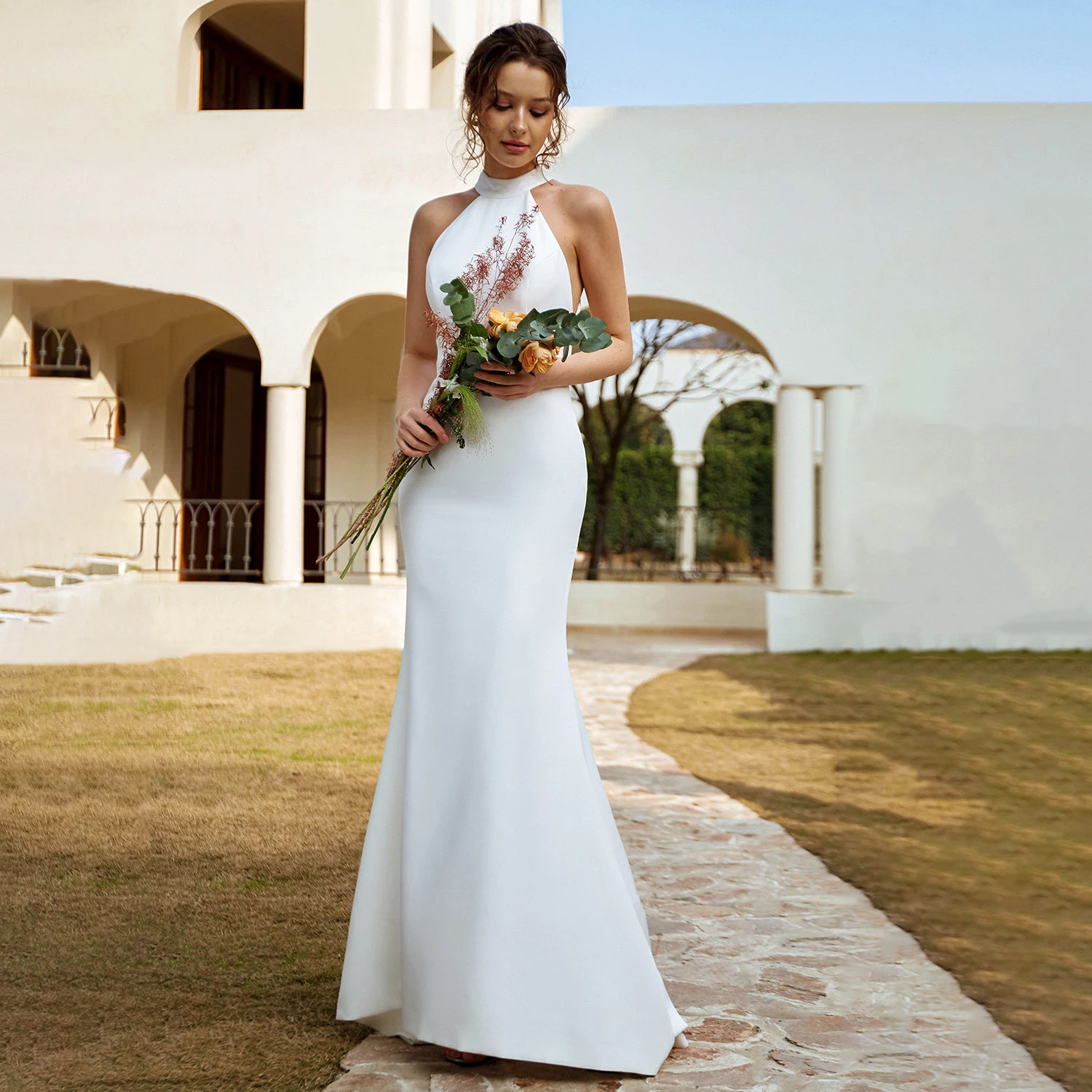 Женское Элегантное платье без рукавов с открытой спиной