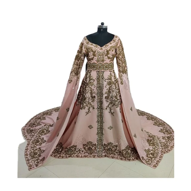 pink color Moroccan wedding kaftan with heavy beaded stone work  top quality neoprene fabric can customize in any color and size