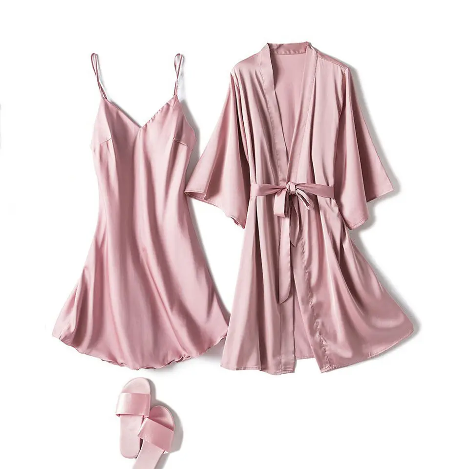 2023 Silk Dressing Gowns for Women See Through Dress Ladies Sleep Shirts Sexy Sling