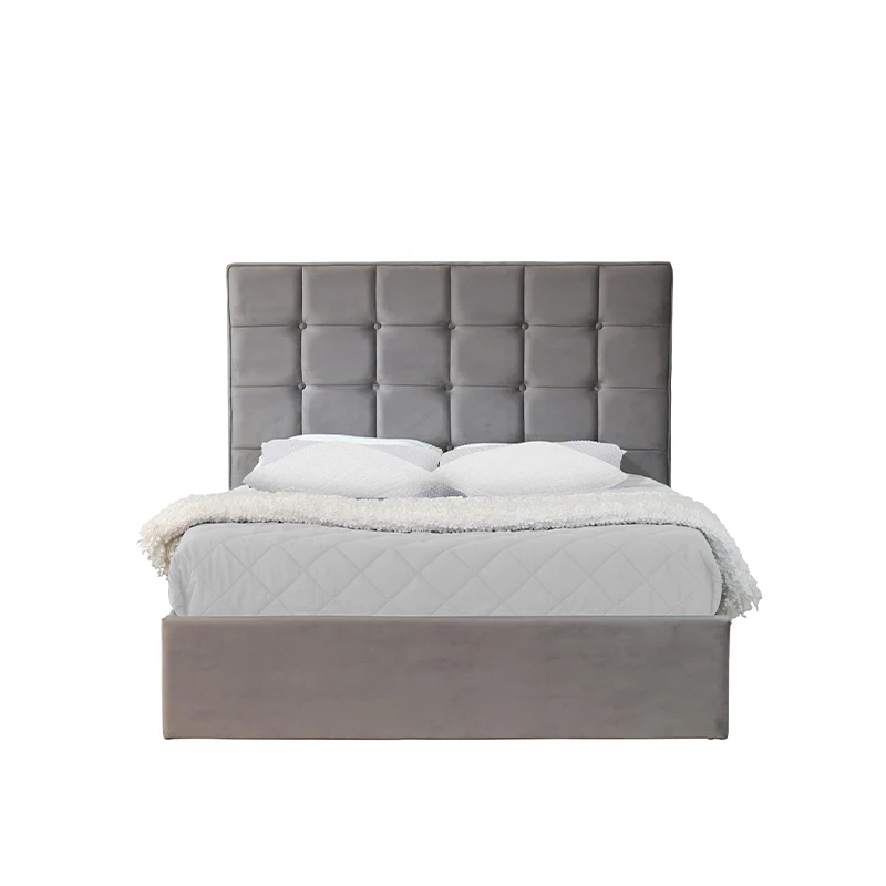 Wholesale KENSINGTON Upholstered Ottoman Bed Grey Velvet Fabric Texture Modern Simple Design Perfect for Hotel Villa