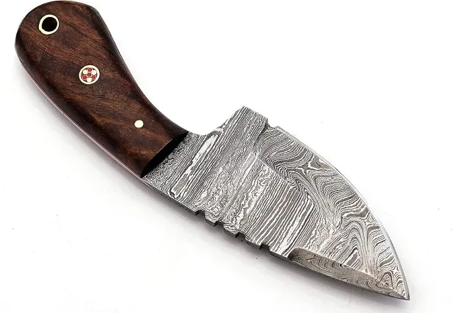 Custom handmade 6 inches Damascus steel fix blade rose wood handle full tang knife with free fancy original cow hide leather