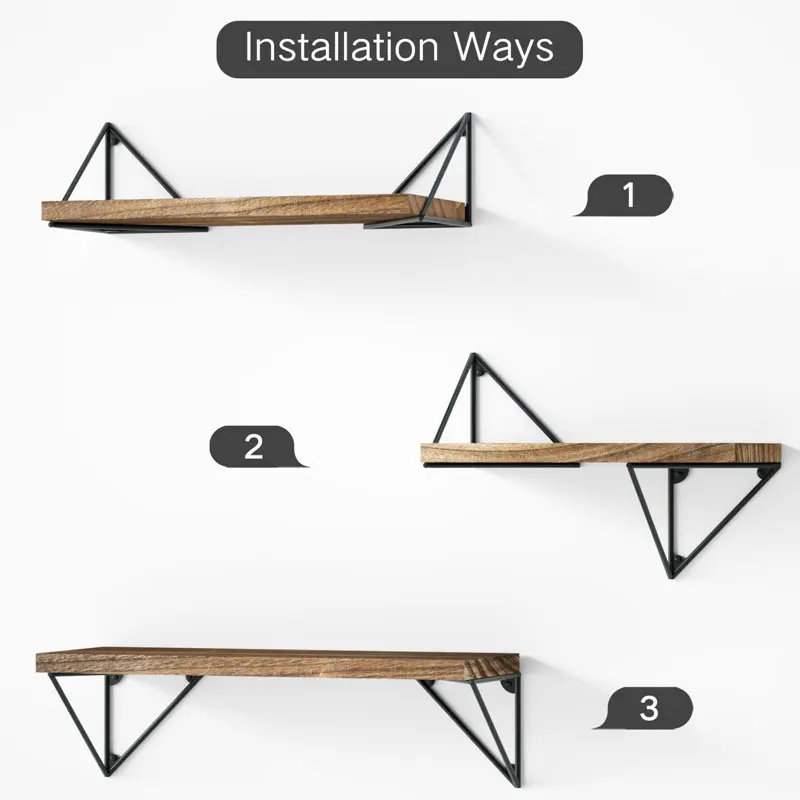 Handmade Rustic Mango Wood Floating Wall Shelves Brown Kitchen and Bathroom Rack Wholesale Home Decor with Metal Material