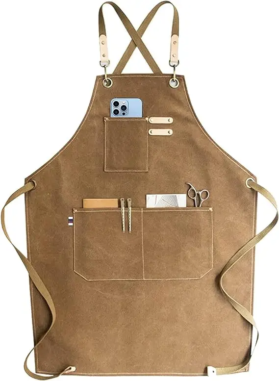 Adjustable Over sized Plus Size Canvas Apron With Pockets Men And Women Aprons