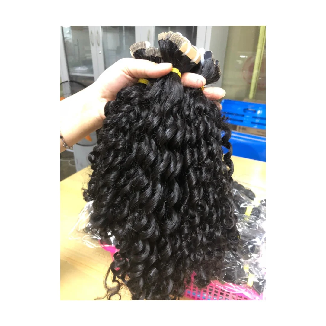 None Chemical Processing Pixie Curly Tape In Hair Extensions For Hair Christmas Decoration Vietnamese Human Hair With Top Seller