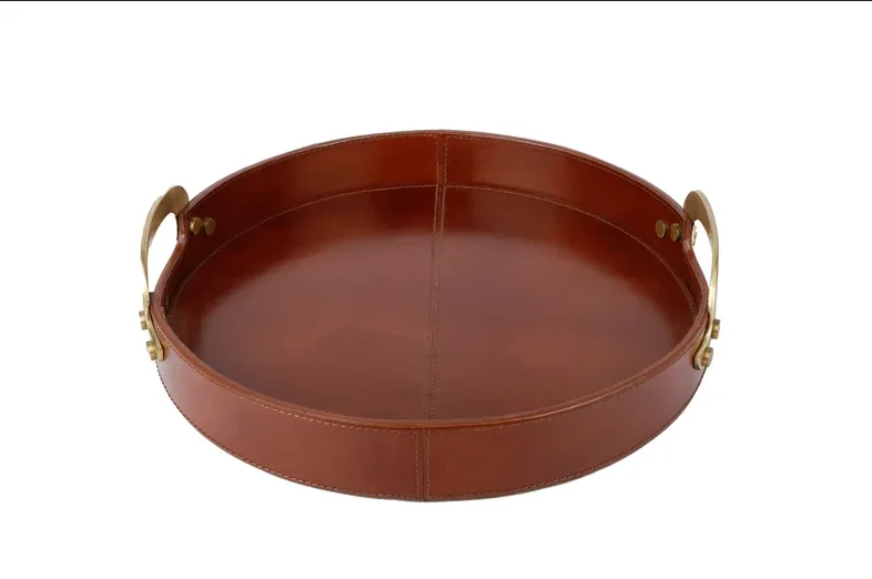 Leather custom valet round tray personalized new home gift office present and bar decor  anniversary gift for her for him