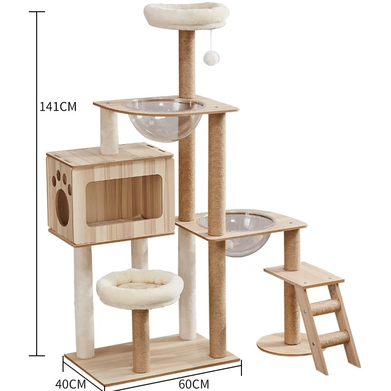 Customized Design Wooden Cats Climbing Frame Ceiling Tree Tower for Large Cats Sisal Scratching Indoor Wall