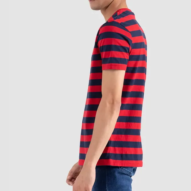 Trending Stylish 100% Cotton Striped Designer Knitted Casual Oversize Unisex Mens O Neck Striped t-Shirt Men Clothing