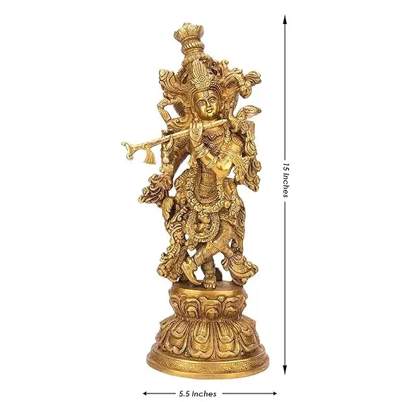 Lord Murli Manohar Krishna Krishan Brass Statue Murti Gift & Home Decor Big Size, Height 15 Inches