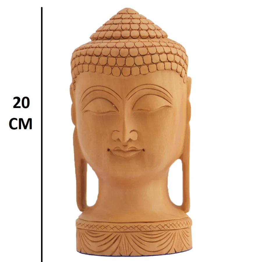 Статуя головы Господа Будды, буддийского Бога круглой формы, деревянная фигурка ручной работы, вырезанная вручную на дереве Кадам, длинный набор из дерева высотой 3 дюйма
