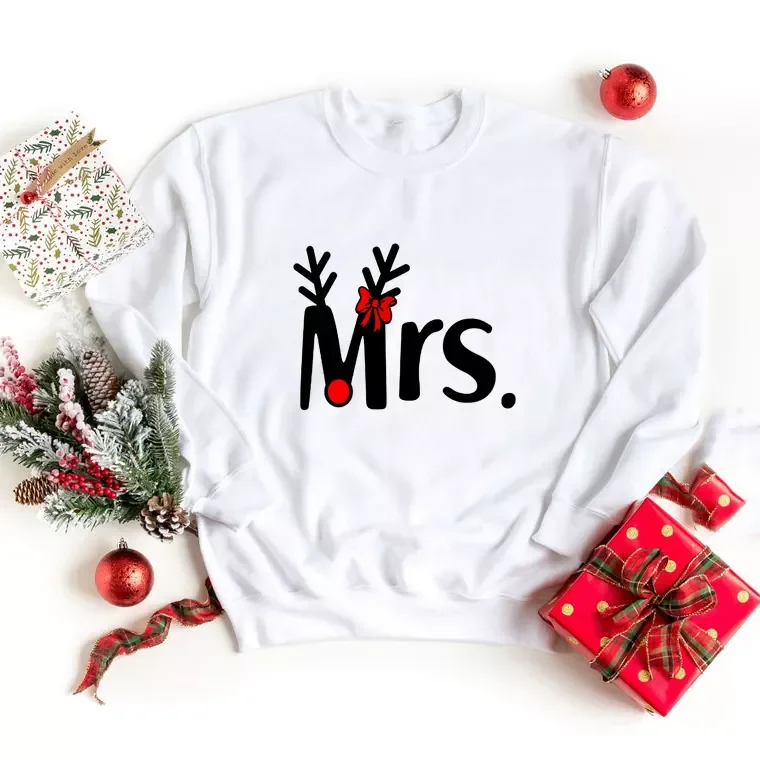 Mr and Mrs Couple Christmas Sweatshirt Merry Christmas Husband & Wife Pullover Lovely Couples Hoodies Long Sleeve Hoodie In OEM