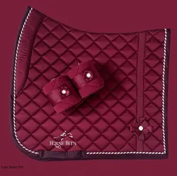 HORSE ENGLISH COTTON SADDLE PAD WITH MATCHING BELL BOOT TENDON BOOT & FLY VEILS MATCHING SET CUSTOMIZATION ACCEPTED