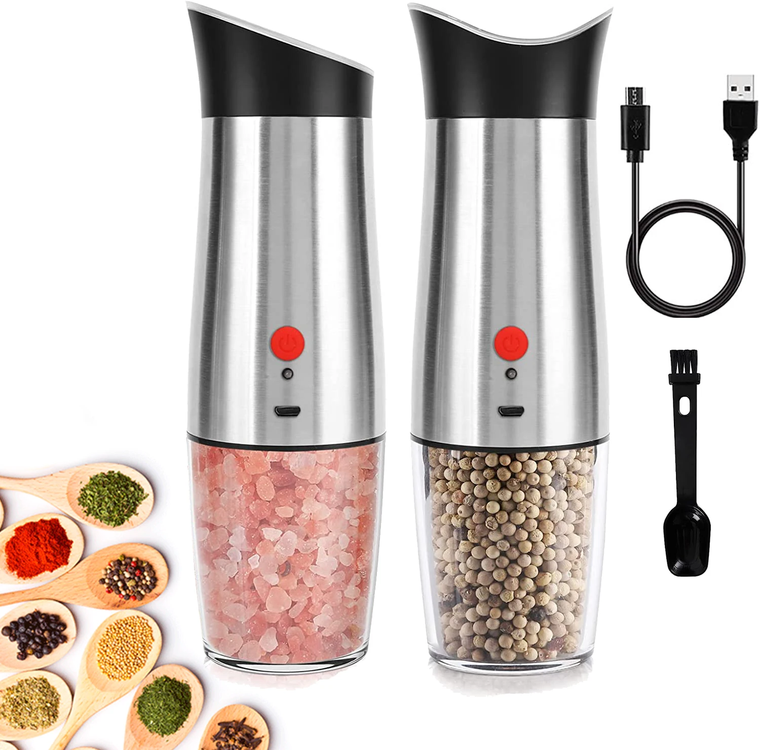 Electric Salt and Pepper Grinder Set Battery Operated Stainless Steel Mill with Light