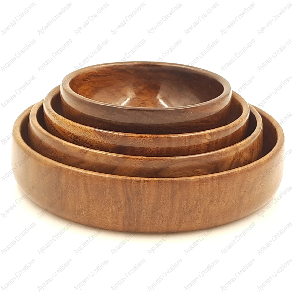 Beautiful Handcrafted Set of 4 Lacquered Polished Wooden Serving Bowls Multi-Size Set for Soup Occasions