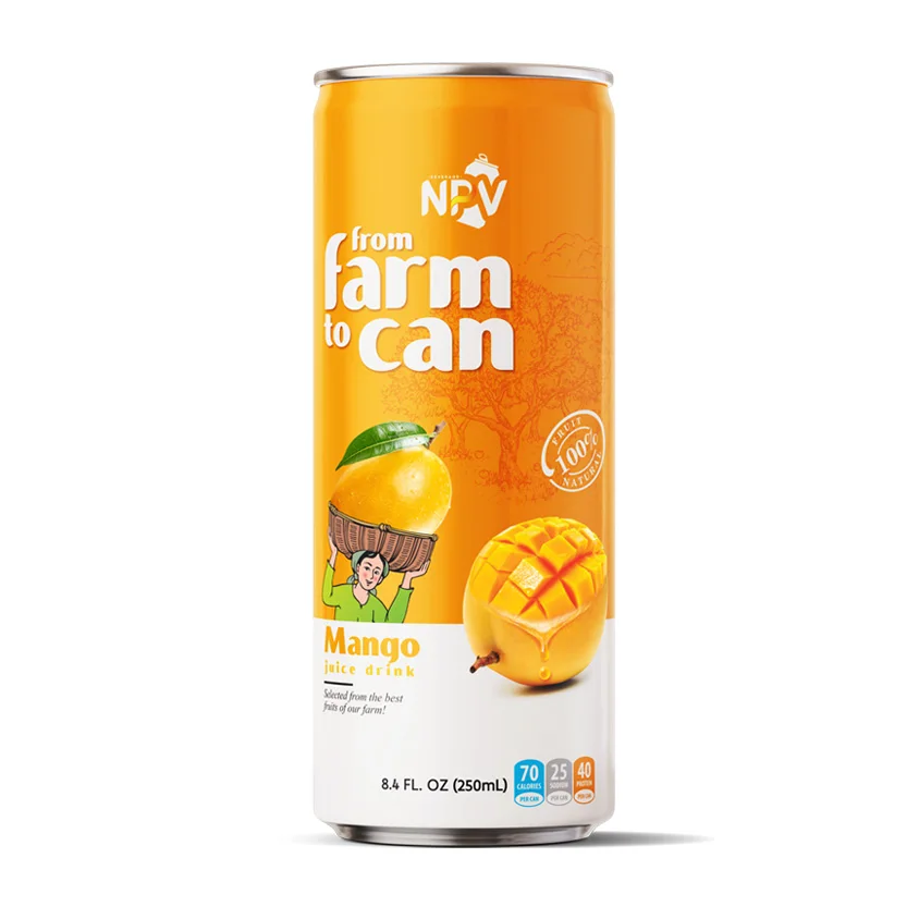 Best Price 250ml Aluminum Can Mango Juice Fresh Natural Wholesale Bulk Buy Low MOQ HALAL Certified Fruit & Vegetable Juice