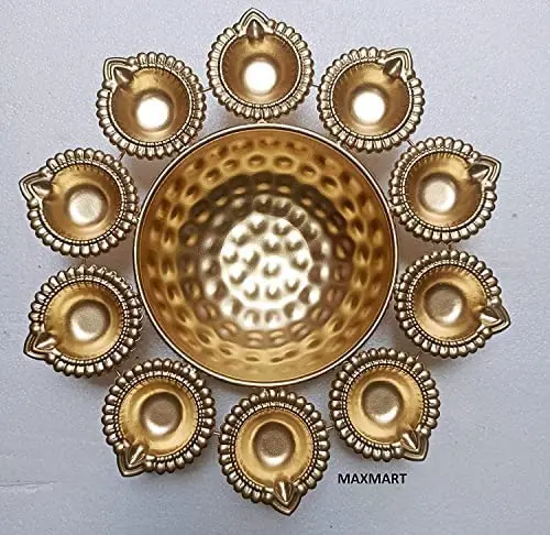 Round Diya Shape Decorative Urli Bowl for Indian Handcrafted Bowl for Floating Flowers and Tea Light Candles for Wedding Decorat